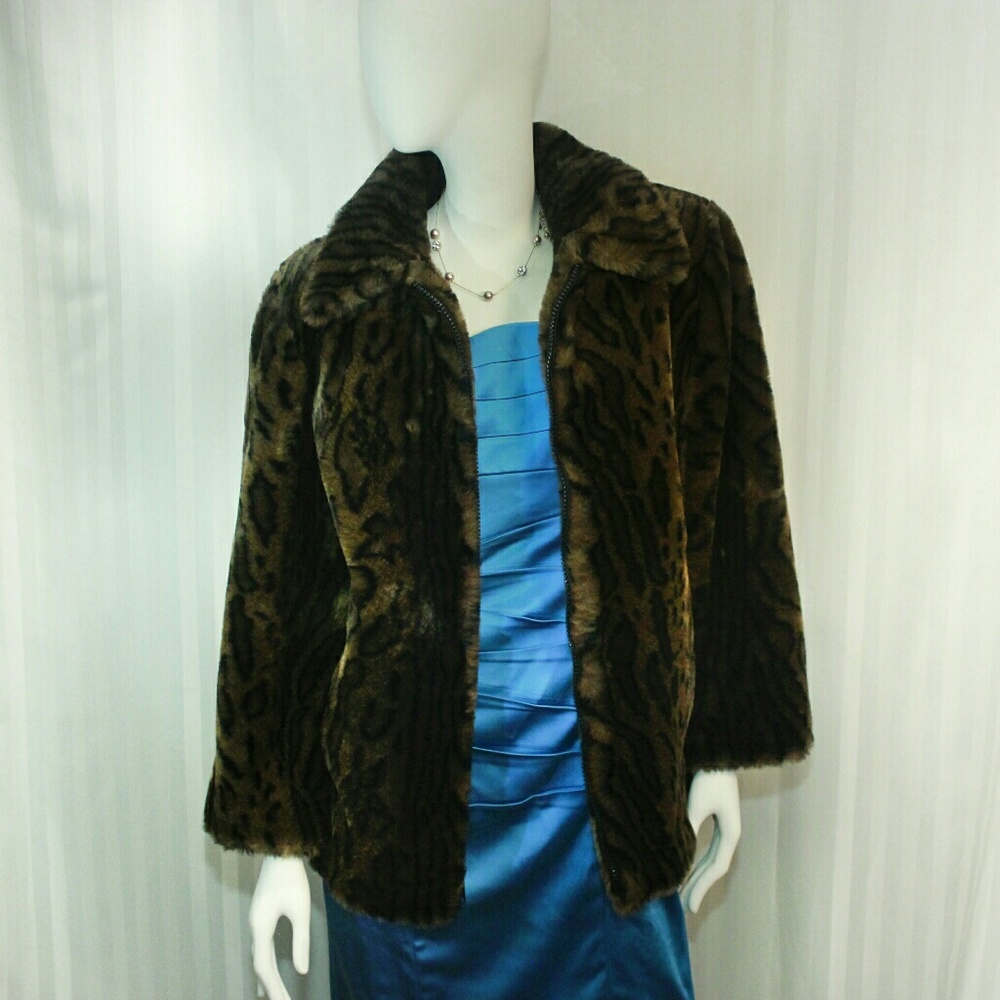 Vintage Mob Wife Glam Faux Fur Leopard Coat Sz M